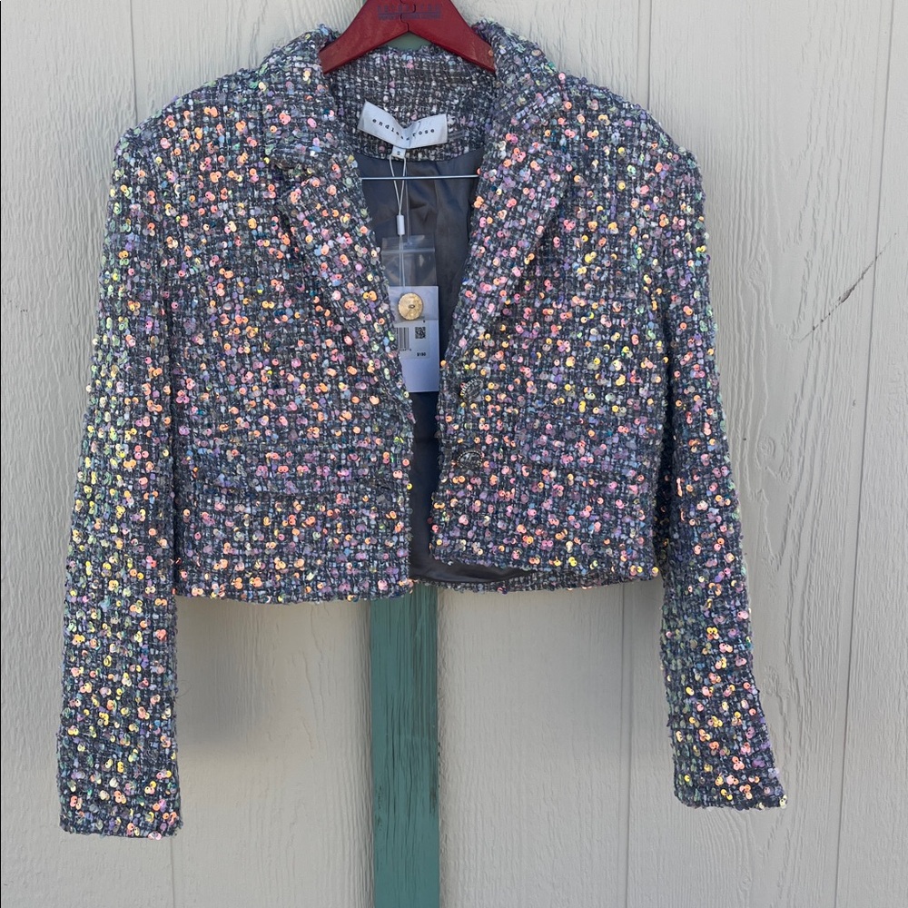 Endless Rose 2 PEICE SET Sequin Tweed Cropped Blazer Jacket & Mini Skirt Set NWT - Picture 4 of 16